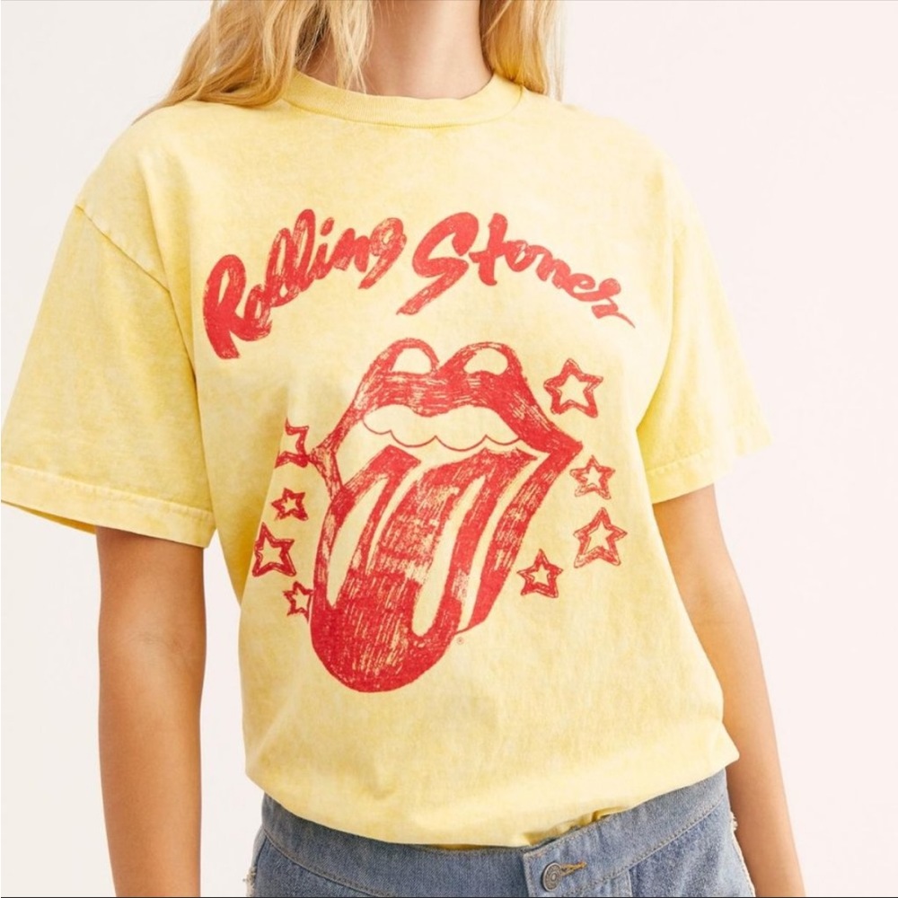 Free People Rolling Stones Stars and Tongues Tee - Yellow